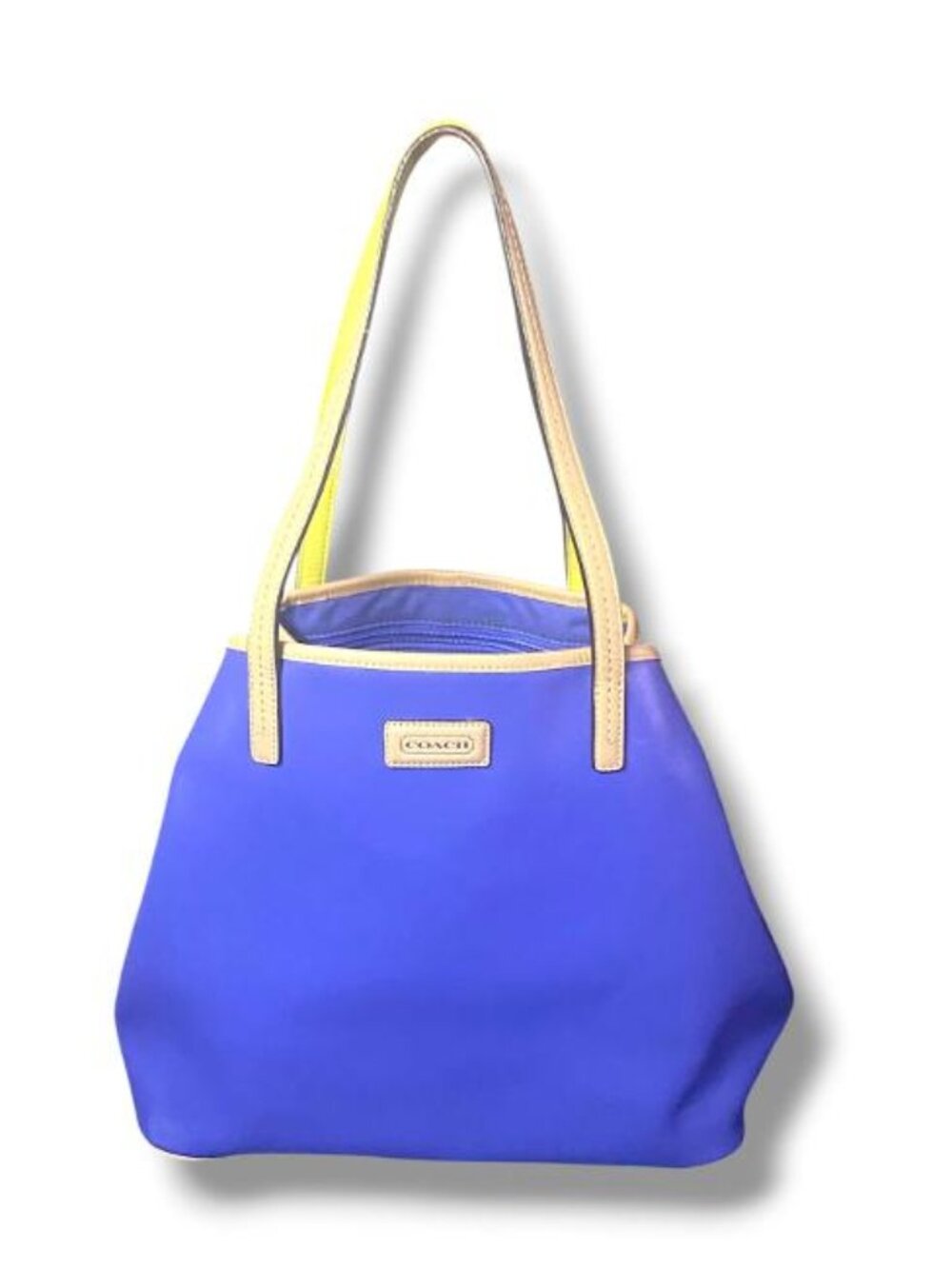 Coach Park Metro Saffiano Leather Tote 15.5" X 11" BLUE & Tan F24341